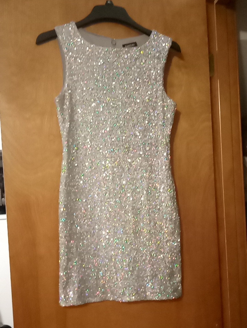 bebe Silver Sequin Sleeveless Mini Dress Sz Medium